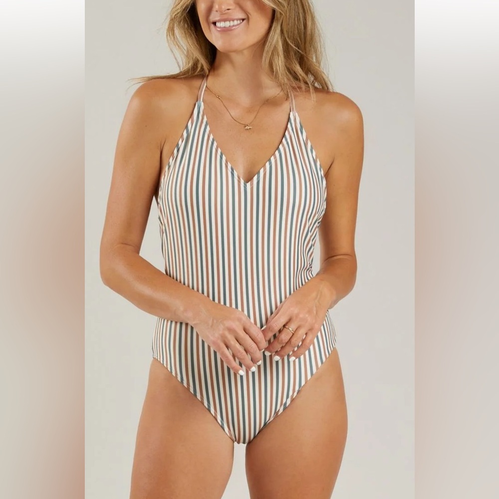 Rylee + Cru Halter One-Piece Nautical Stripe - Women's medium